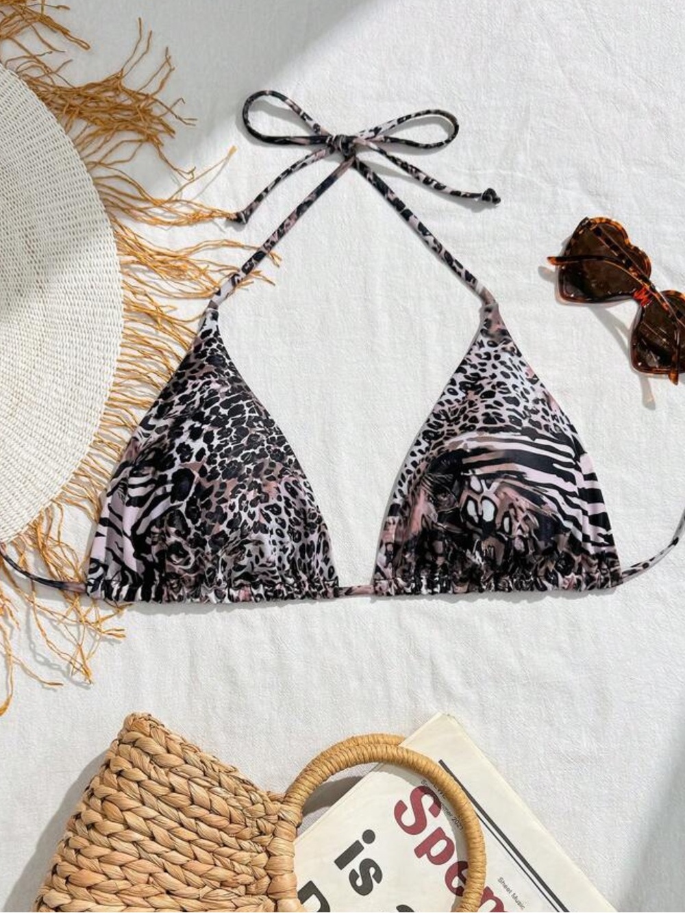 Leopard Triangle Bikini Top